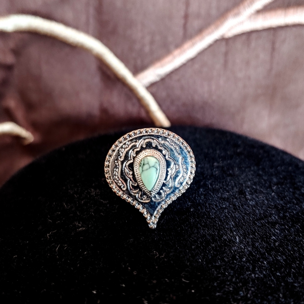 Boho Turquoise Adjustable Silver Ring